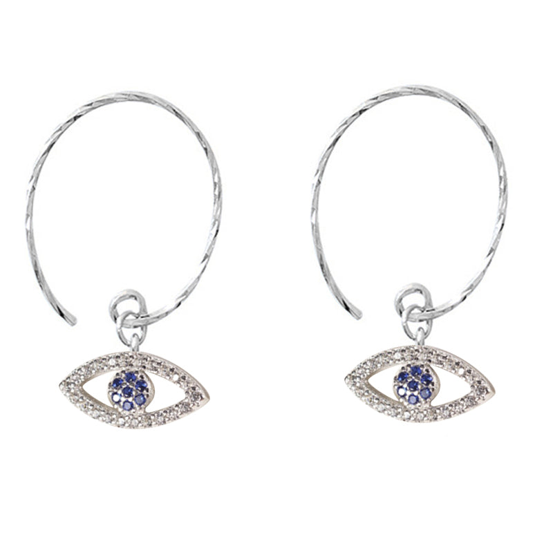 FarryDream 925 Sterling Silver Evil Eye Dangle Earrings for Women Blue Eye Earrings