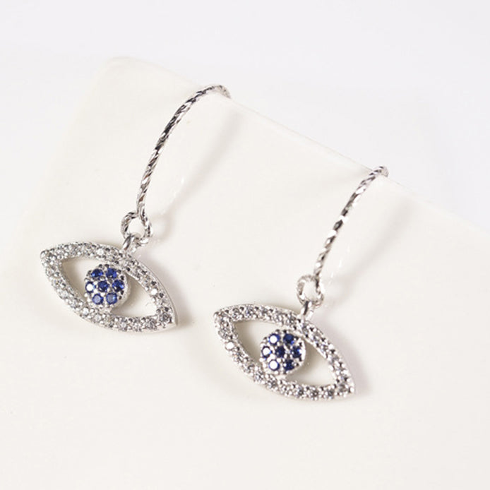 FarryDream 925 Sterling Silver Evil Eye Dangle Earrings for Women Blue Eye Earrings