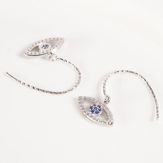 FarryDream 925 Sterling Silver Evil Eye Dangle Earrings for Women Blue Eye Earrings