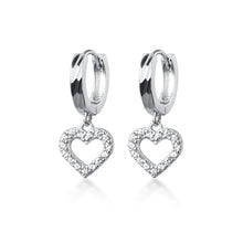 将图片加载到图库查看器，SLUYNZ 925 Sterling Silver Delicate CZ Heart Hoop Earrings for Women Teen Girls Sweet Love Heart Drop Earrings

