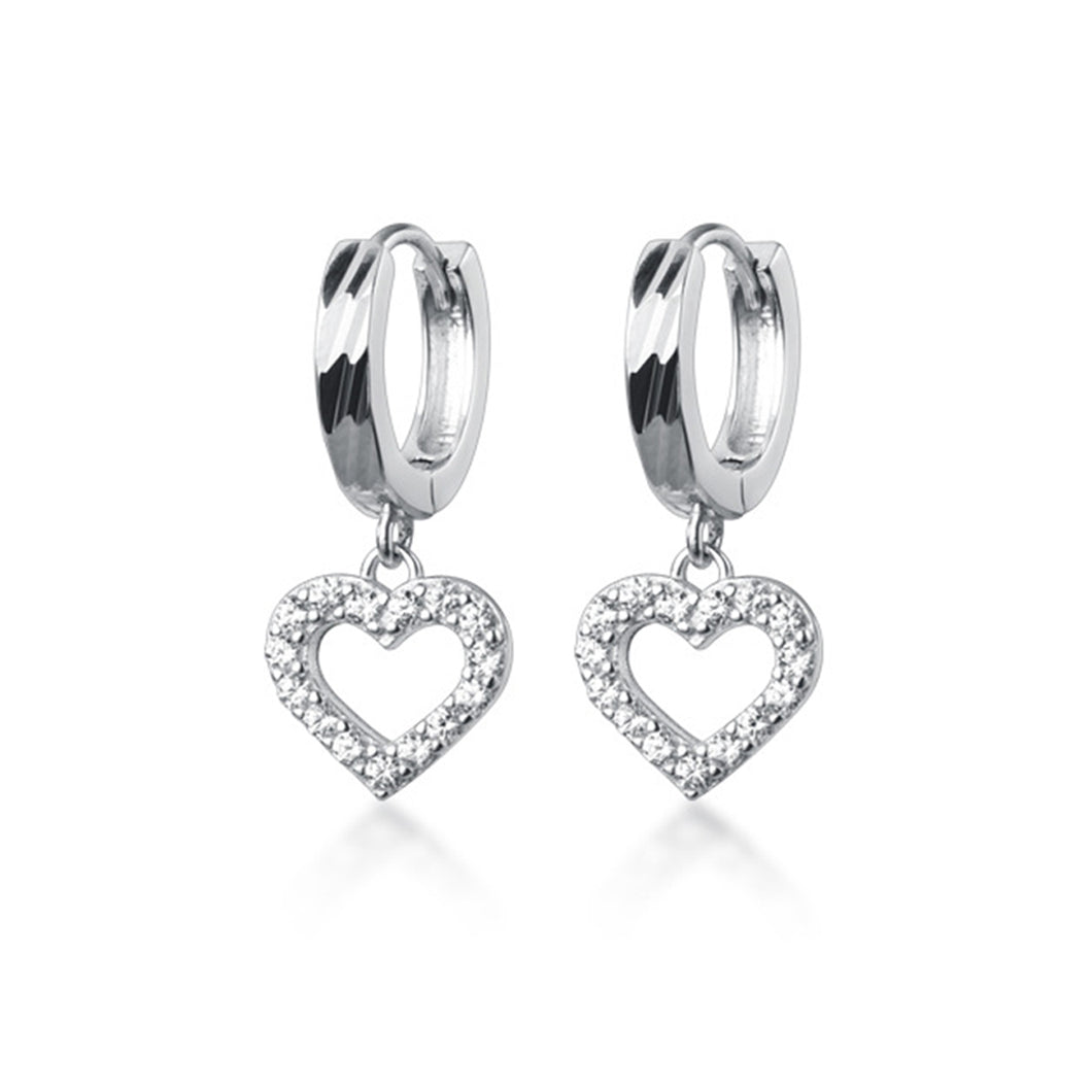 SLUYNZ 925 Sterling Silver Delicate CZ Heart Hoop Earrings for Women Teen Girls Sweet Love Heart Drop Earrings