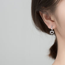 将图片加载到图库查看器，SLUYNZ 925 Sterling Silver Delicate CZ Heart Hoop Earrings for Women Teen Girls Sweet Love Heart Drop Earrings
