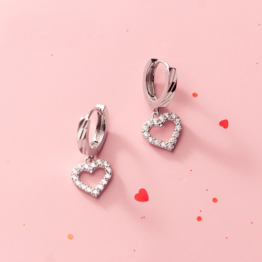SLUYNZ 925 Sterling Silver Delicate CZ Heart Hoop Earrings for Women Teen Girls Sweet Love Heart Drop Earrings
