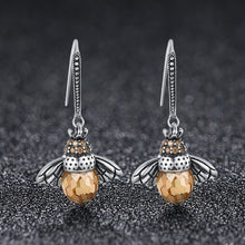 Load image into Gallery viewer, SLUYNZ 925 Sterling Silver Queen Bee Dangle Earrings for Women Teen Girls Cute Crystal Bee Earrings
