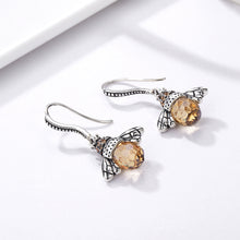 将图片加载到图库查看器，SLUYNZ 925 Sterling Silver Queen Bee Dangle Earrings for Women Teen Girls Cute Crystal Bee Earrings
