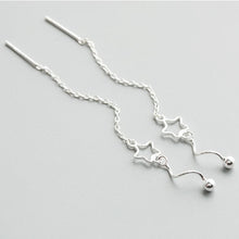 将图片加载到图库查看器，SLUYNZ 925 Sterling Silver Star Earrings Dangle Chain for Women Teen Girls Threader Tassel Earrings Stars Lie Earring Ball Earrings Wave
