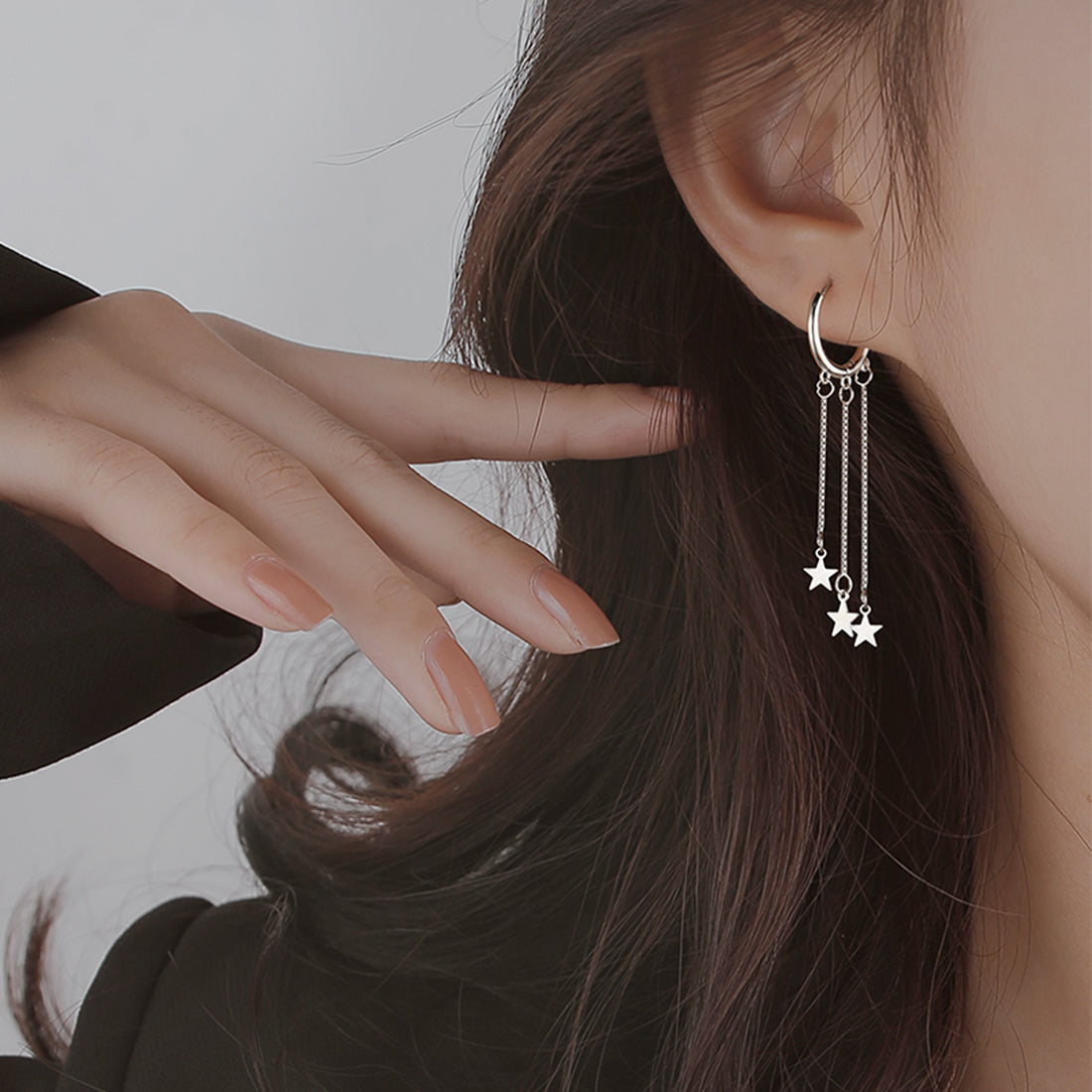 SLUYNZ 925 Sterling Silver Star Hoop Earrings for Women Teen Girls Star Dangle Earrings Hoop Tassel
