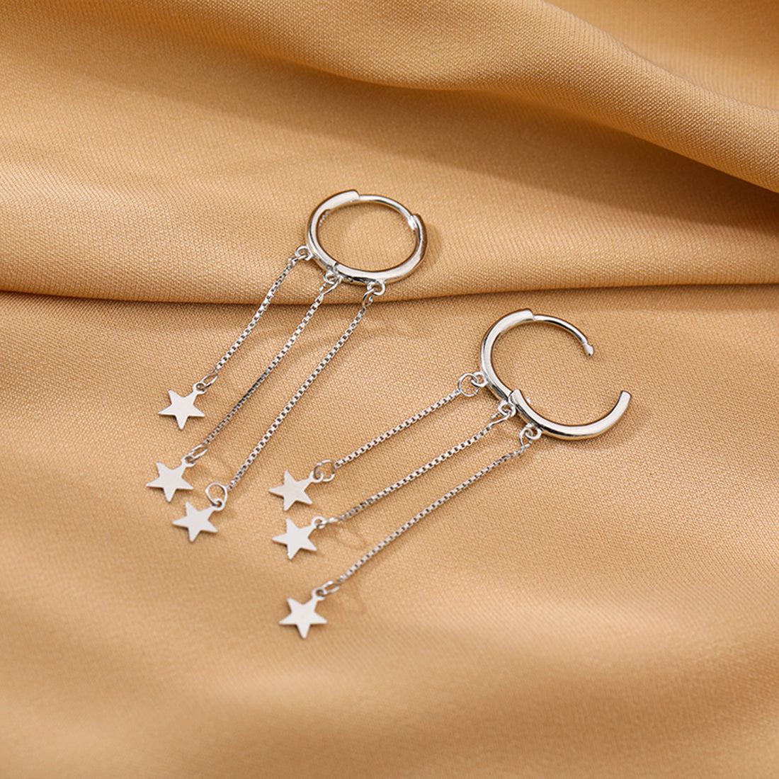 SLUYNZ 925 Sterling Silver Star Hoop Earrings for Women Teen Girls Star Dangle Earrings Hoop Tassel