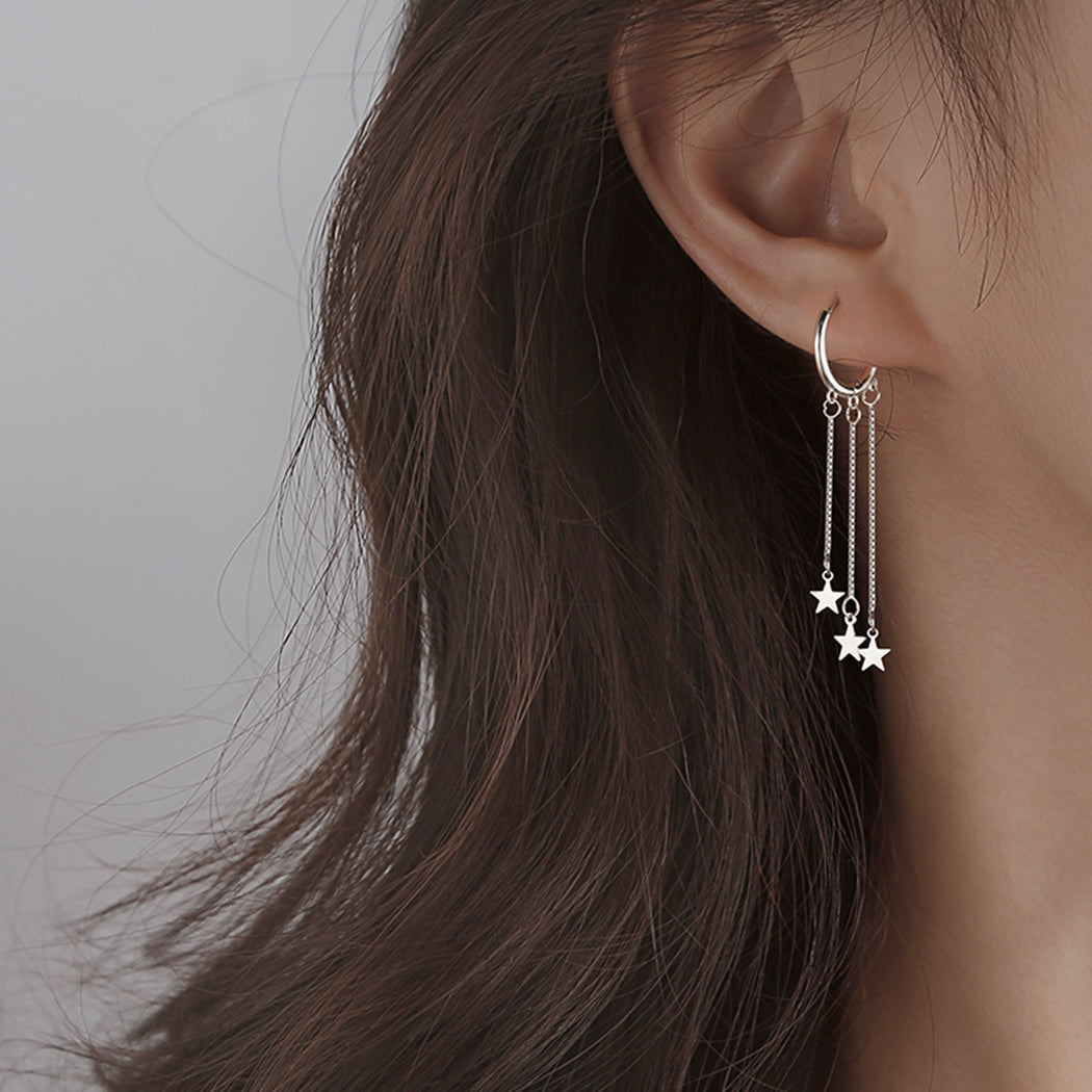 SLUYNZ 925 Sterling Silver Star Hoop Earrings for Women Teen Girls Star Dangle Earrings Hoop Tassel