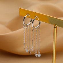 将图片加载到图库查看器，SLUYNZ 925 Sterling Silver Star Hoop Earrings for Women Teen Girls Star Dangle Earrings Hoop Tassel
