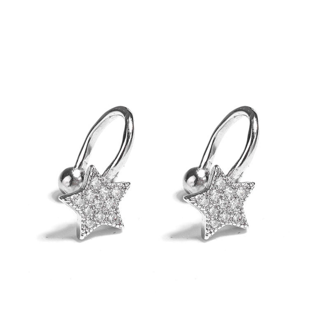 SLUYNZ 925 Sterling Silver CZ Star Cuff Earrings for Women Teen Girls Clip On Ears No Piercing Cartilage Earrings