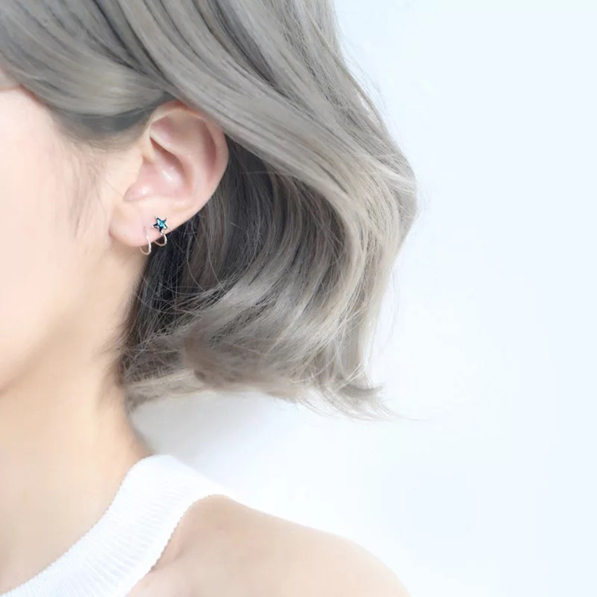 SLUYNZ 925 Sterling Silver Blue Crystal Star Earrings Cuff for Teen Girls Fashion Star Wrap Earrings