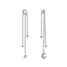 将图片加载到图库查看器，SLUYNZ 925 Sterling Silver Star Moon Dangle Earrings for Women Teen Girls Star Tassel Earrings Chain
