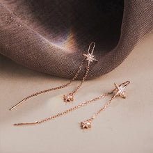 将图片加载到图库查看器，SLUYNZ 925 Sterling Silver Shiny Stars Dangle Earrings for Womens Girls Long Threader Earrings Chain Tassel Earrings
