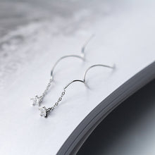 Load image into Gallery viewer, SLUYNZ 925 Sterling Silver Stars Wave Threader Earrings for Women Teen Girl Shiny CZ Earrings Drop Dangle earring Chain Ear Line
