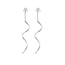 Load image into Gallery viewer, SLUYNZ 925 Sterling Silver Stars Wave Threader Earrings for Women Teen Girl Shiny CZ Earrings Drop Dangle earring Chain Ear Line
