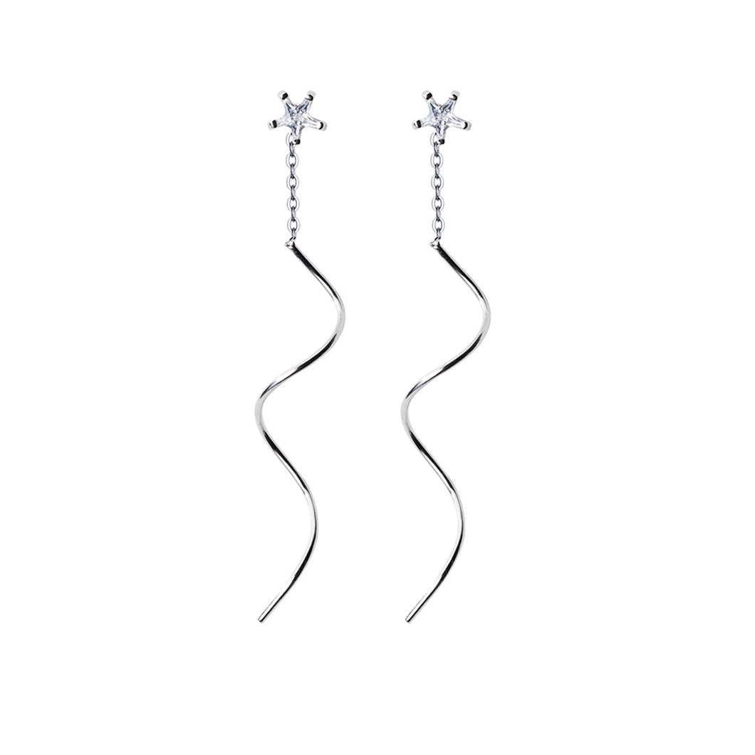 SLUYNZ 925 Sterling Silver Stars Wave Threader Earrings for Women Teen Girl Shiny CZ Earrings Drop Dangle earring Chain Ear Line