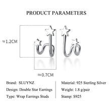 Load image into Gallery viewer, SLUYNZ 925 Sterling Silver Double Star Cuff Earrings Piecings for Women Teen Girls Star Wrap Earrings Studs

