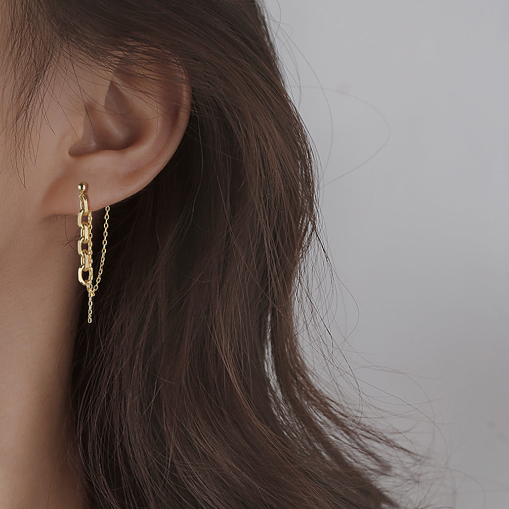 SLUYNZ 925 Sterling Silver Chain Dangle Earrings for Women Teen Girls Asymmetric Tassel Earrings