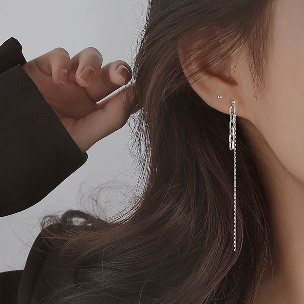 SLUYNZ 925 Sterling Silver Chain Dangle Earrings for Women Teen Girls Asymmetric Tassel Earrings