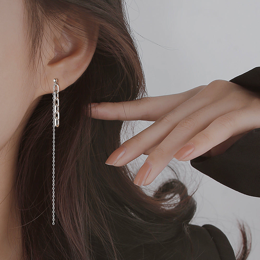 SLUYNZ 925 Sterling Silver Chain Dangle Earrings for Women Teen Girls Asymmetric Tassel Earrings