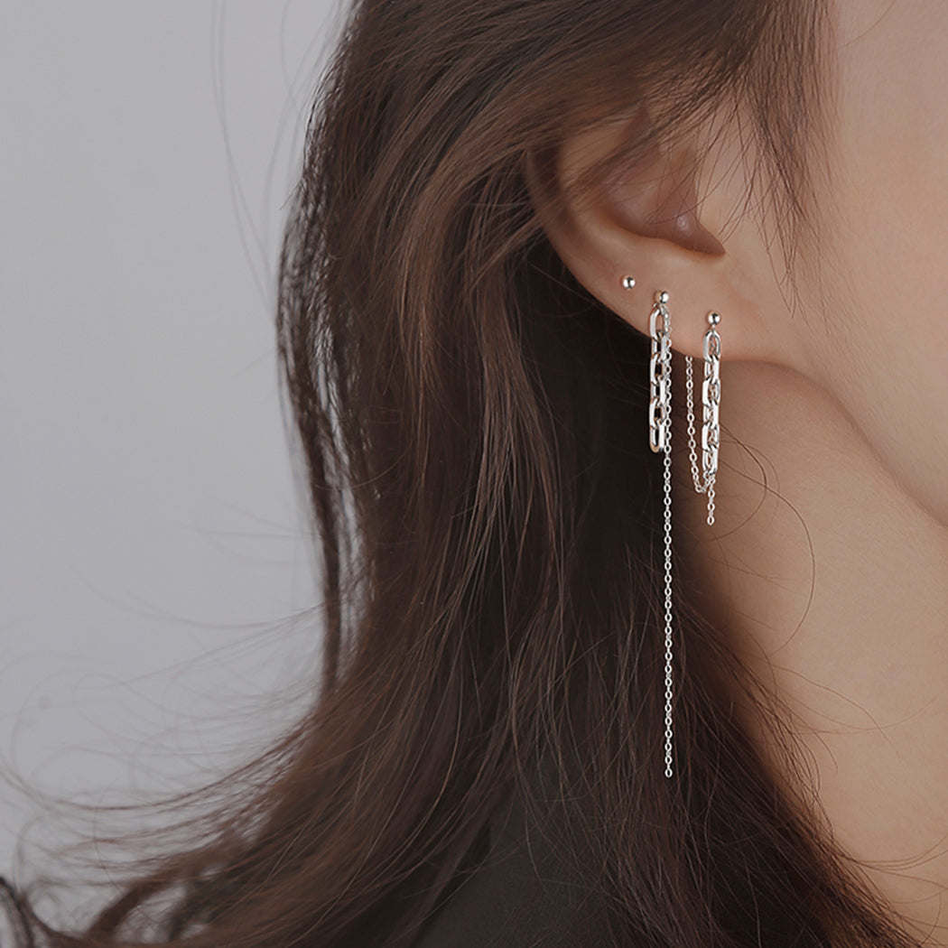 SLUYNZ 925 Sterling Silver Chain Dangle Earrings for Women Teen Girls Asymmetric Tassel Earrings