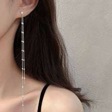 将图片加载到图库查看器，SLUYNZ 925 Sterling Silver CZ Studs 6.3inch Long Chain Earrings Dangle for Women Teen Girls Line Earrings Chain Backs
