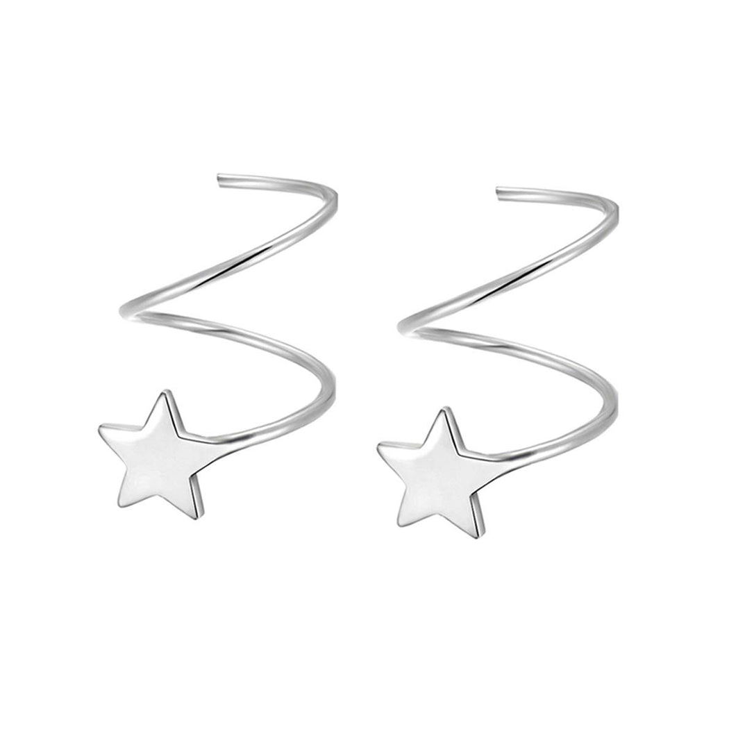 SLUYNZ 925 Sterling Silver Star Earrings for Women Teen Girls Fashion Star Wrap Earrings