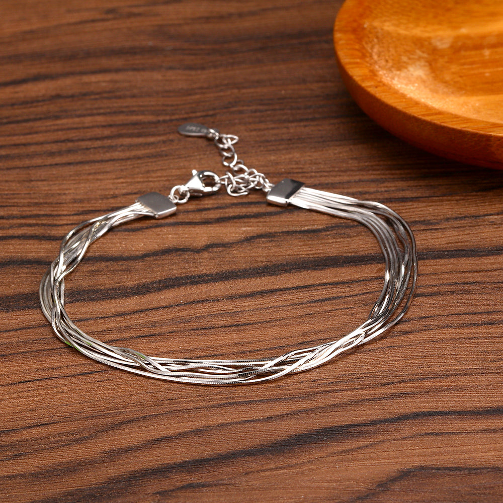 FarryDream New Arrival 925 Sterling Silver Elegant Link Bracelet for Women Teen Girls Snake Bracelet Christmas Gifts