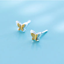 将图片加载到图库查看器，SLUYNZ 925 Sterling Silver Tiny Double Butterfly Earrings Studs for Women Teen Girls Lovely Gold Butterfly Studs
