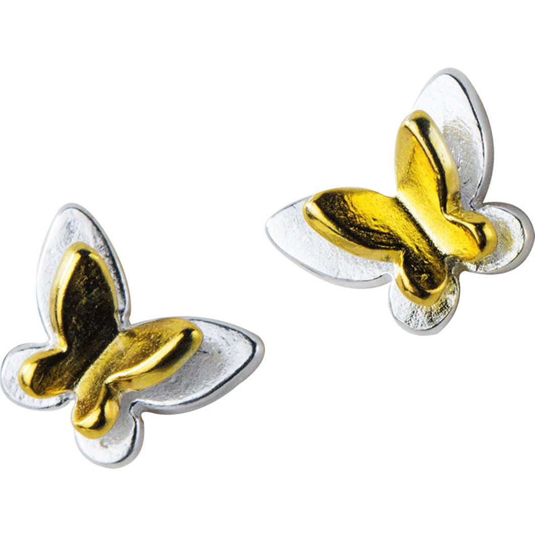 SLUYNZ 925 Sterling Silver Tiny Double Butterfly Earrings Studs for Women Teen Girls Lovely Gold Butterfly Studs