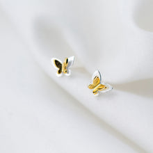 将图片加载到图库查看器，SLUYNZ 925 Sterling Silver Tiny Double Butterfly Earrings Studs for Women Teen Girls Lovely Gold Butterfly Studs
