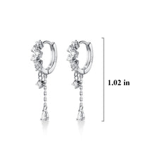 将图片加载到图库查看器，SLUYNZ 925 Sterling Silver Star Earrings Hoop for Women Teen Girls Shiny CZ Earrings Water Droplets Hoop Tassel Earrings Drop Earrings
