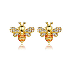 Load image into Gallery viewer, SLUYNZ 925 Sterling Silver Bee Studs Earrings for Women Teen Girls Crystal Honeybee Studs
