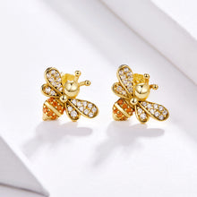 Load image into Gallery viewer, SLUYNZ 925 Sterling Silver Bee Studs Earrings for Women Teen Girls Crystal Honeybee Studs
