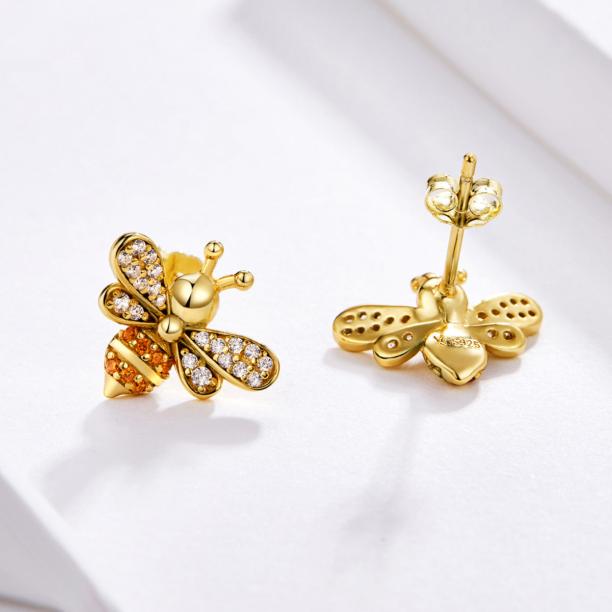 SLUYNZ 925 Sterling Silver Bee Studs Earrings for Women Teen Girls Crystal Honeybee Studs
